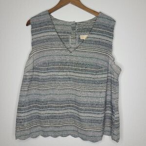 Modcloth Textured Stripe Scallop Trim Sleeveless Top 1X Plus